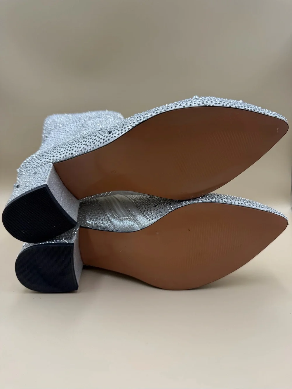Sparkly Rhinestone Bridal Ankle Boots Size 8 Block Heel Wedding Party